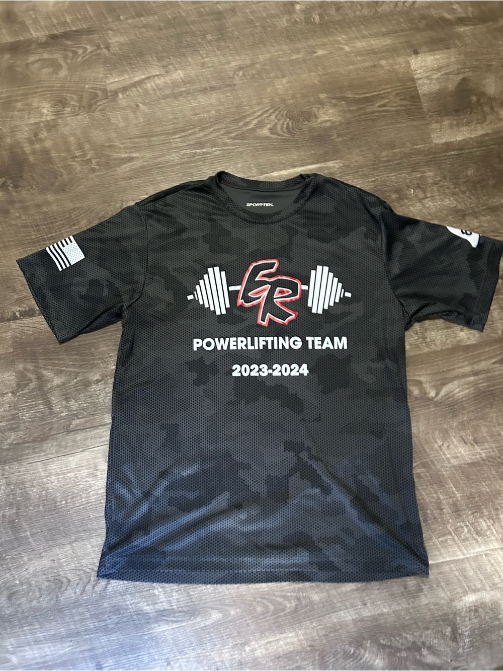 Sport-Tek Black Short-Sleeve Powerlifting Team Tee with Red Graphic